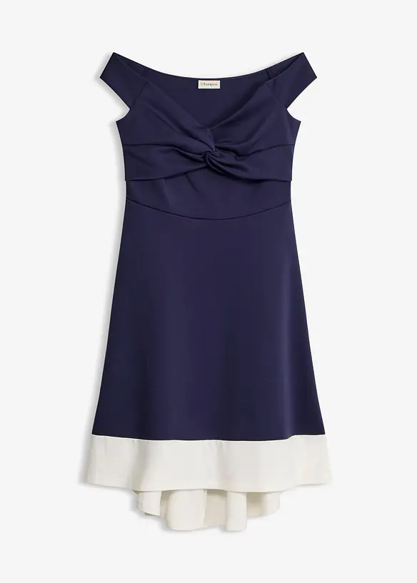 Carmen-Kleid mit Knotendetail in blau von vorne - bonprix