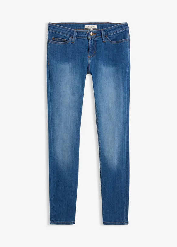 Skinny Jeans Mid Waist, Stretch in blau von vorne - bonprix
