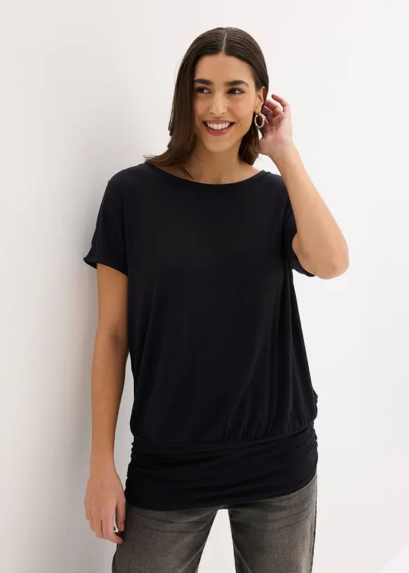 Shirt aus softem Viskose-Mix in schwarz von vorne (im Anschnitt) - bonprix
