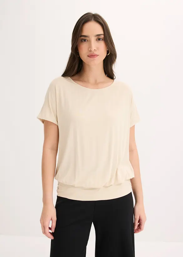 Shirt aus softem Viskose-Mix in beige von vorne (im Anschnitt) - bonprix
