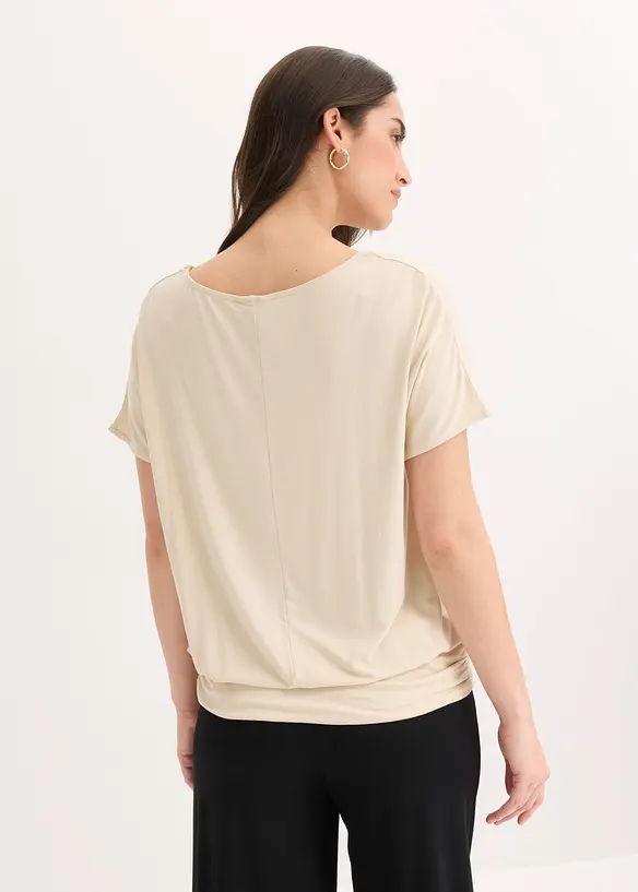 Shirt aus softem Viskose-Mix in beige von hinten (im Anschnitt) - bonprix