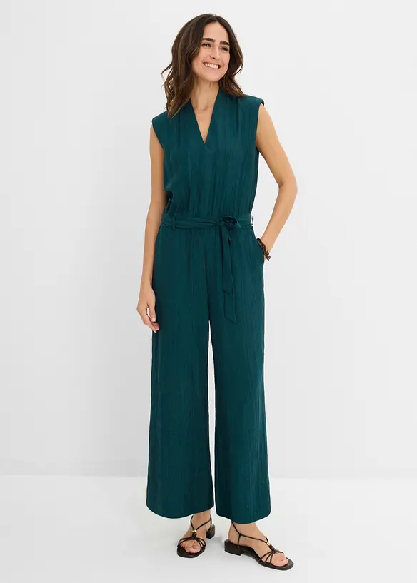 Viskose-Jumpsuit mit Kelchkragen in grün von vorne (Totalaufnahme) - bonprix Viskose-Jumpsuit mit Kelchkragen in grün von vorne (Totalaufnahme) - bonprix