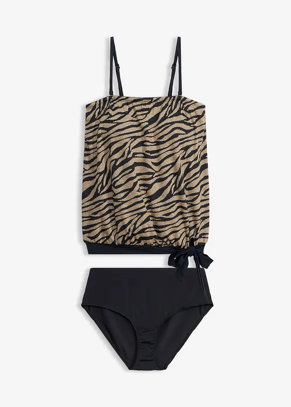 Bandeau-Tankini aus glänzendem Material (2-tlg.Set) in schwarz von vorne - bonprix