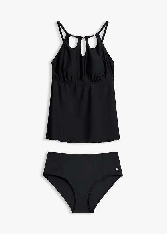 Tankini mit Cut-Outs (2-tlg.Set) in schwarz von vorne - bonprix