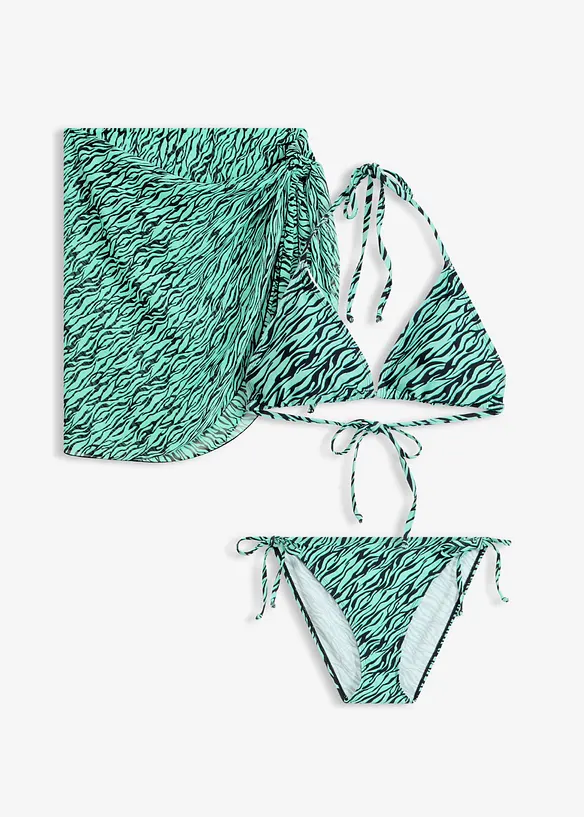 Triangel Bikini + Pareo (3-tlg.Set) in grün von vorne - bonprix