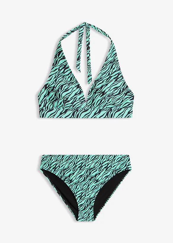 Neckholder-Bikini mit hohem Beinausschnitt schnell trocknend (2-tlg.Set) in grün von vorne - bonprix