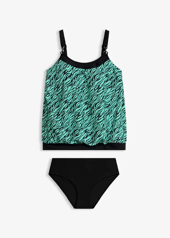 Oversize-Tankini mit Ringdetail (2-tlg.Set) in schwarz von vorne - bonprix