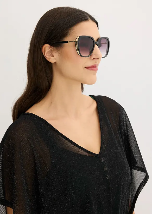 Sonnenbrille mit dekorativem Rahmen in schwarz von vorne (im Anschnitt) - bonprix