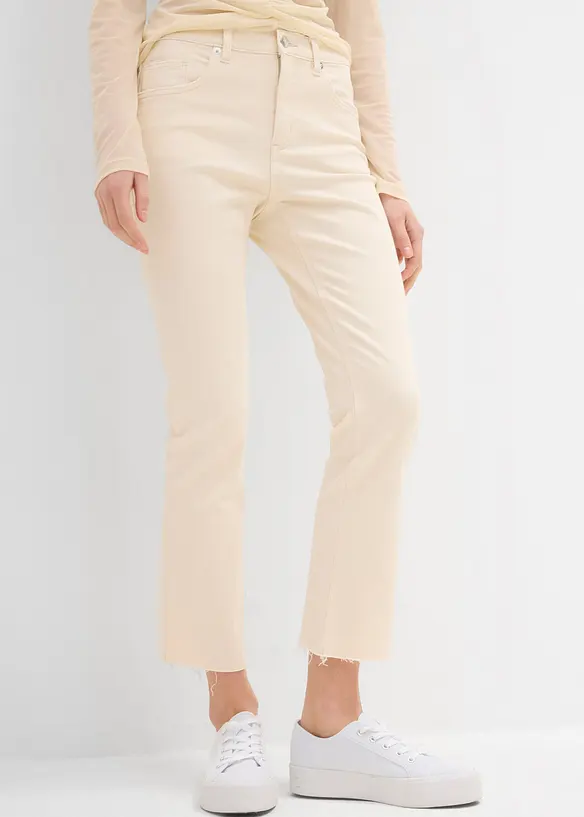 Bootcut-Jeans High Waist, cropped in beige von vorne - bonprix