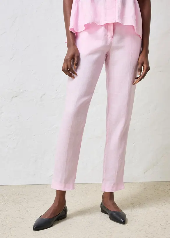 verkürzte Hose aus reinem Leinen in rosa von vorne - bonprix