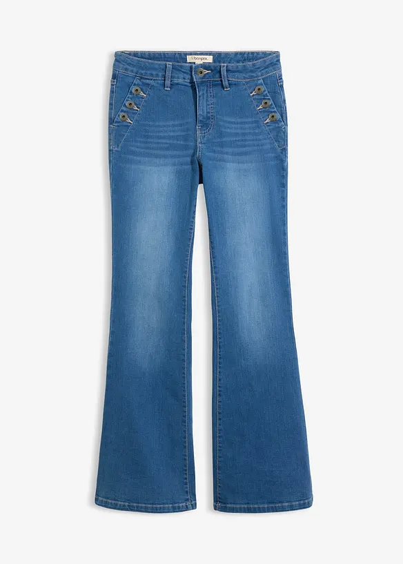 Flared-Jeans Mid Waist in blau von vorne - bonprix