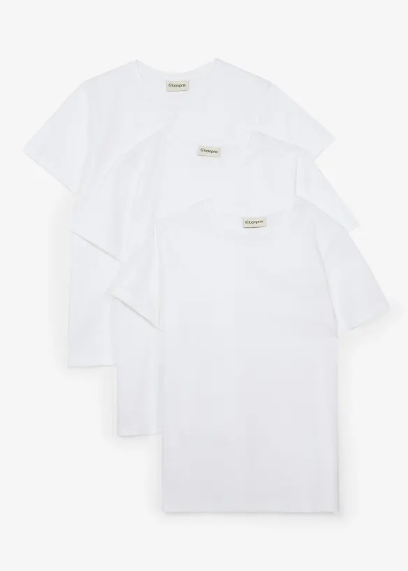 T-Shirt aus reiner Baumwolle (3er Pack) in weiß von vorne - bonprix