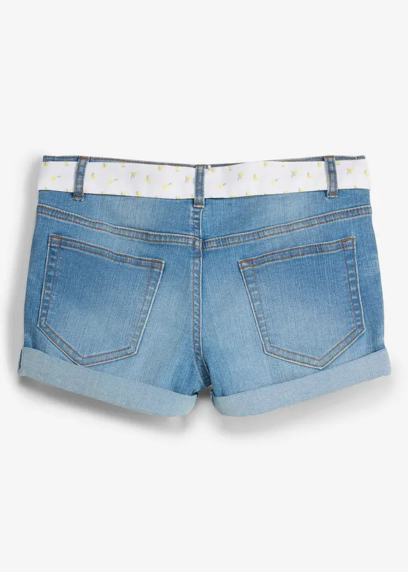 Stretch-Jeans-Shorts mit Gürtel in blau von hinten - bonprix