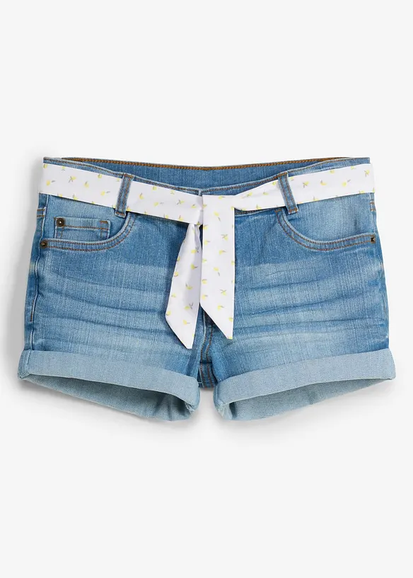 Stretch-Jeans-Shorts mit Gürtel in blau von vorne - bonprix