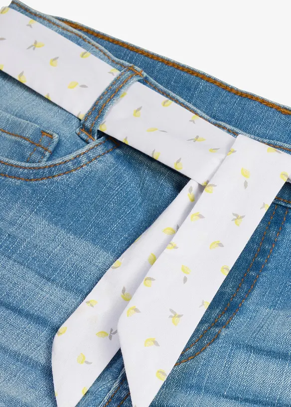Stretch-Jeans-Shorts mit Gürtel in blau - bonprix