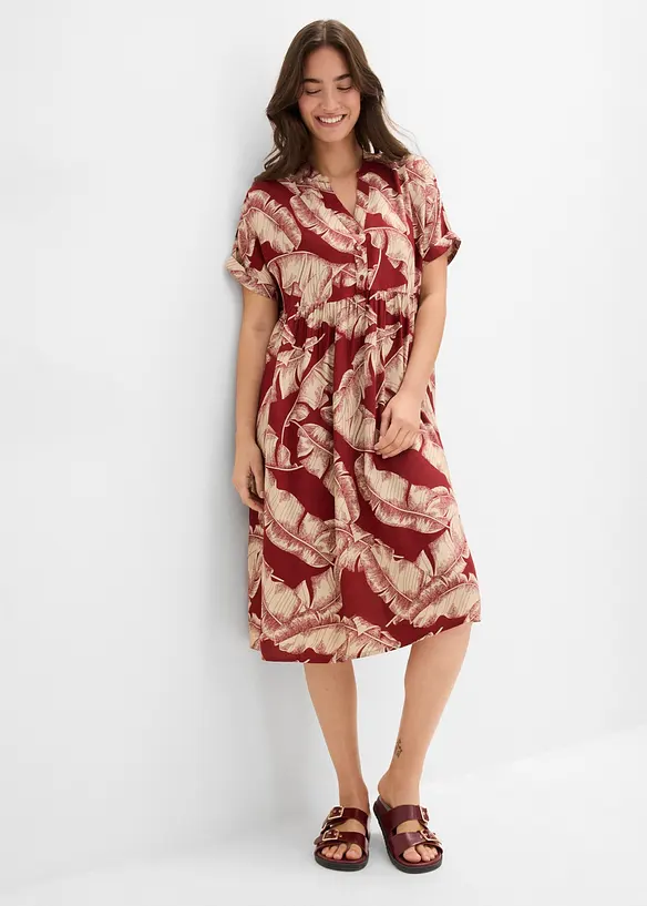 Midi-Kaftan-Kleid aus fließender Viskose in rot von vorne (Totalaufnahme) - bonprix Midi-Kaftan-Kleid aus fließender Viskose in rot von vorne (Totalaufnahme) - bonprix