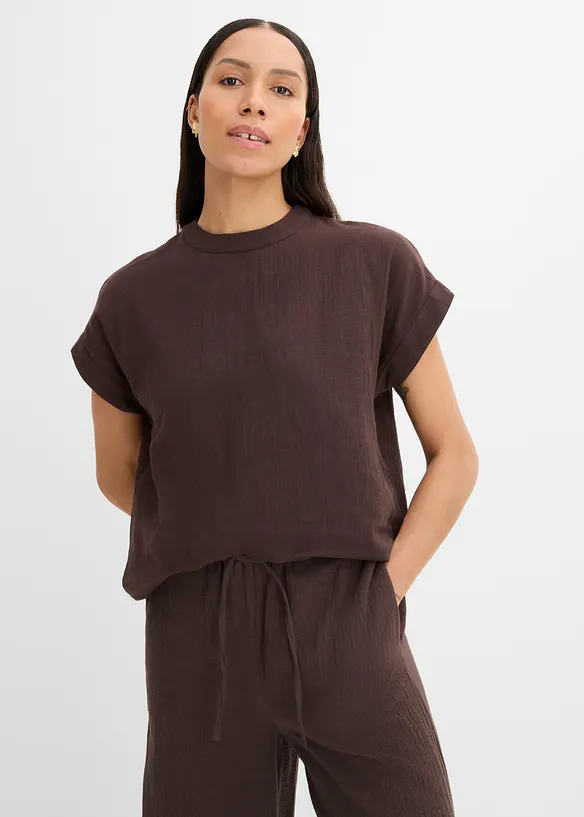 Musselin-Bluse aus reiner Baumwolle in braun von vorne (im Anschnitt) - bonprix Musselin-Bluse aus reiner Baumwolle in braun von vorne (im Anschnitt) - bonprix