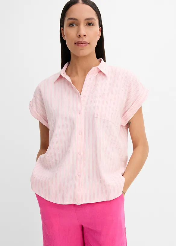 Kurzarmbluse aus Leinen-Viskose-Mix in rosa von vorne (im Anschnitt) - bonprix Kurzarmbluse aus Leinen-Viskose-Mix in rosa von vorne (im Anschnitt) - bonprix