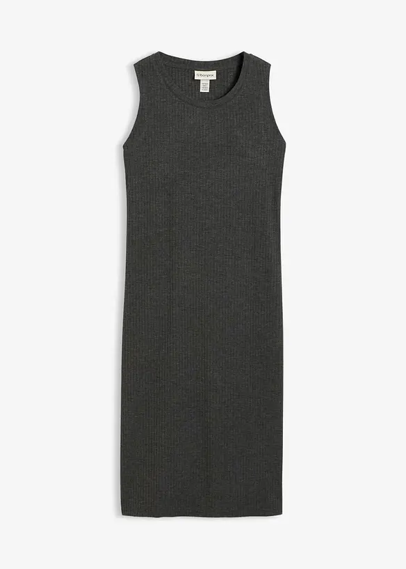 Rippkleid mit seitlichen Schlitzen aus Viskose-Mix in grau von vorne - bonprix
