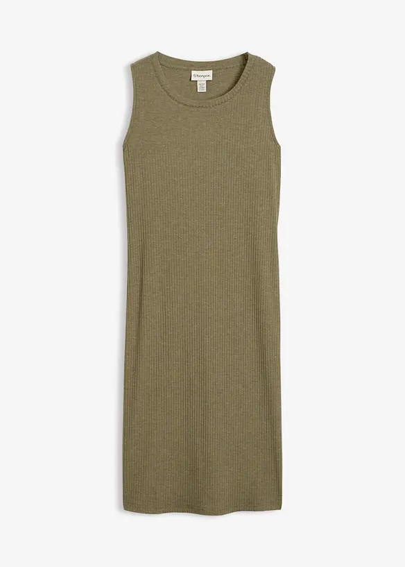 Rippkleid mit seitlichen Schlitzen aus Viskose-Mix in grün von vorne - bonprix