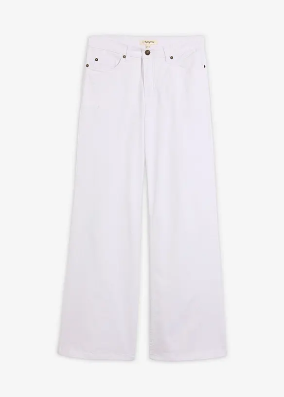Wide-Leg-Jeans, Mid Waist, Stretch in weiß von vorne - bonprix