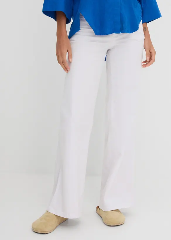 Wide-Leg-Jeans, Mid Waist, Stretch in weiß von vorne - bonprix