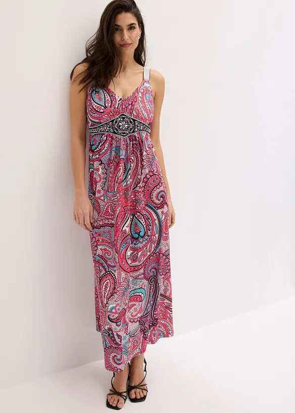 Maxikleid mit Applikationen in pink von vorne (Totalaufnahme) - bonprix