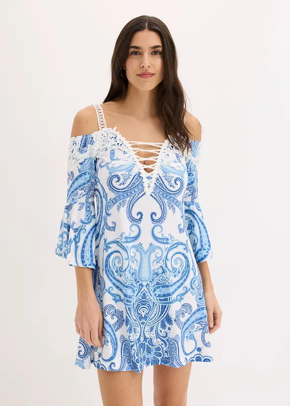 Ausgestelltes Carmen-Kleid in weiß von vorne (Totalaufnahme) - bonprix