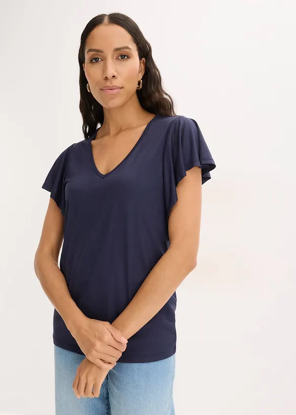 Shirt aus softer Viskose in blau von vorne (im Anschnitt) - bonprix