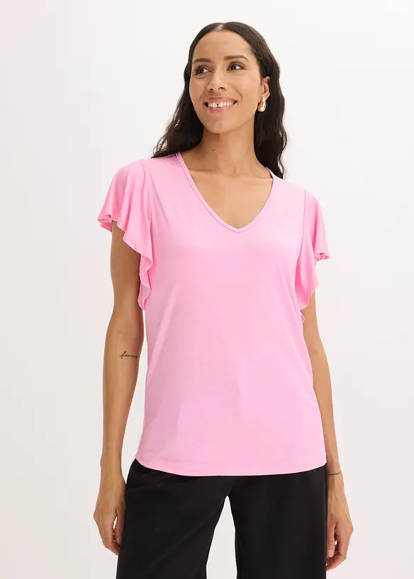 Shirt aus softer Viskose in rosa von vorne (im Anschnitt) - bonprix