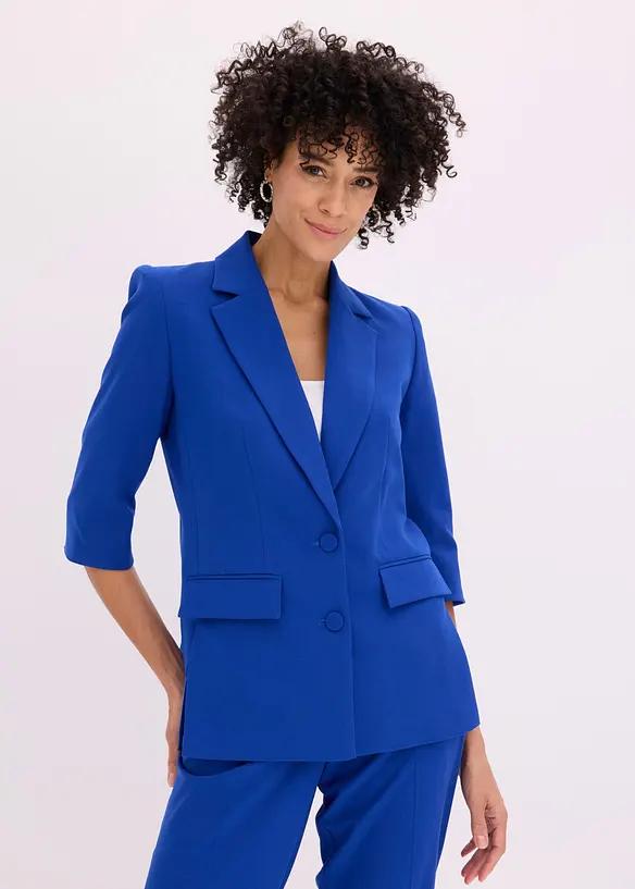 Blazer mit modisch betonten Schultern aus softem Viskose-Mix in blau von vorne (im Anschnitt) - bonprix