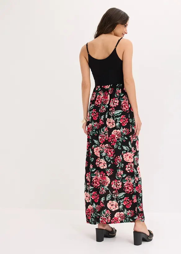 Maxikleid aus fließender Viskose in schwarz von hinten (Totalaufnahme) - bonprix