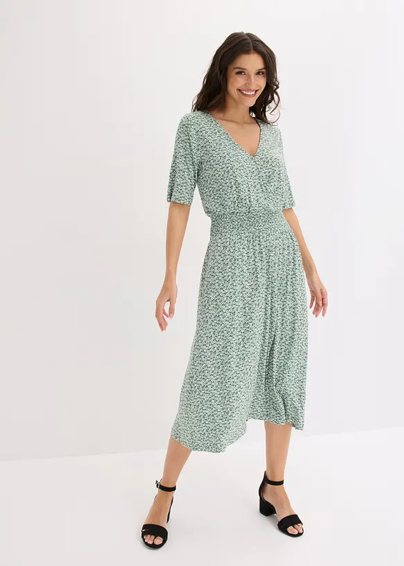 Jerseykleid aus Viskose-Mix in grün von vorne (Totalaufnahme) - bonprix Jerseykleid aus Viskose-Mix in grün von vorne (Totalaufnahme) - bonprix