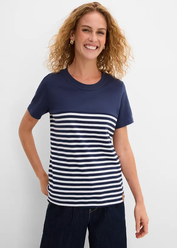 T-Shirt in blau von vorne (im Anschnitt) - bonprix