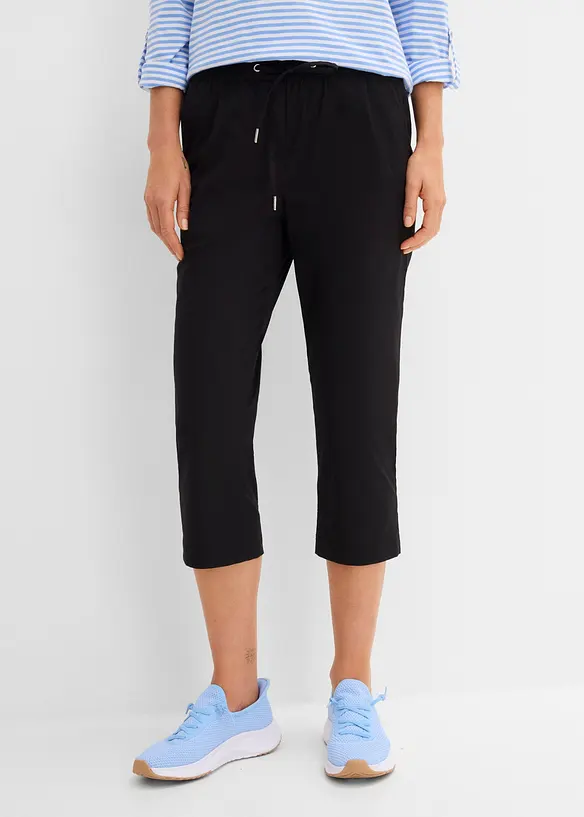 3/4- Hose mit Bindeband in schwarz von vorne - bonprix