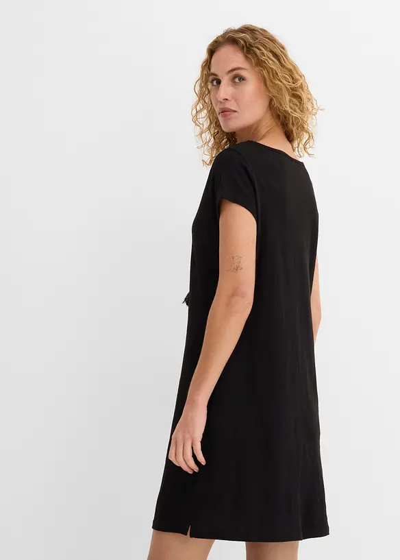 Flammgarn-Jerseykleid aus reiner Baumwolle in schwarz von hinten (Totalaufnahme) - bonprix Flammgarn-Jerseykleid aus reiner Baumwolle in schwarz von hinten (Totalaufnahme) - bonprix