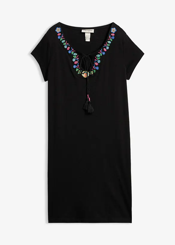 Flammgarn-Jerseykleid aus reiner Baumwolle in schwarz von vorne - bonprix Flammgarn-Jerseykleid aus reiner Baumwolle in schwarz von vorne - bonprix