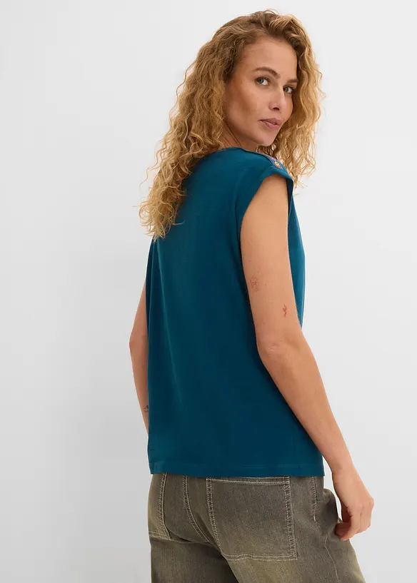 T-Shirt aus reiner Bio-Baumwolle in petrol von hinten (im Anschnitt) - bonprix