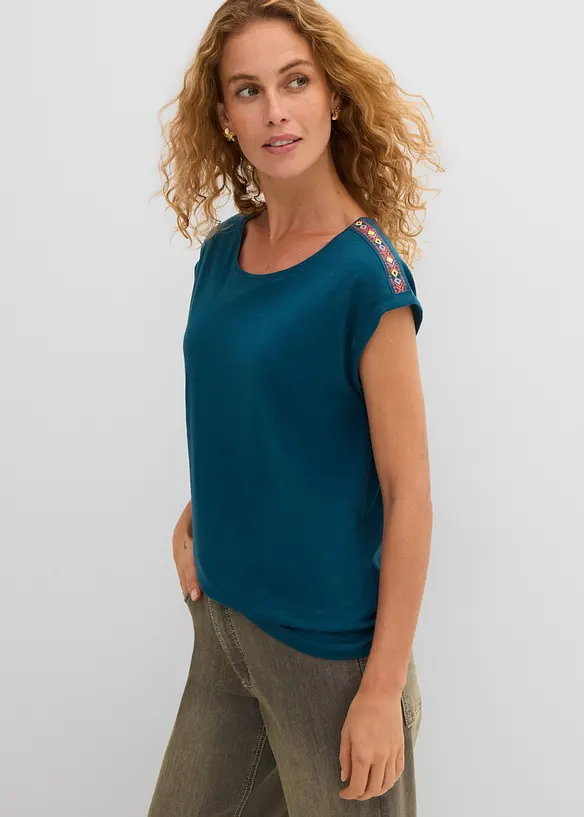 T-Shirt aus reiner Bio-Baumwolle in petrol von vorne (im Anschnitt) - bonprix