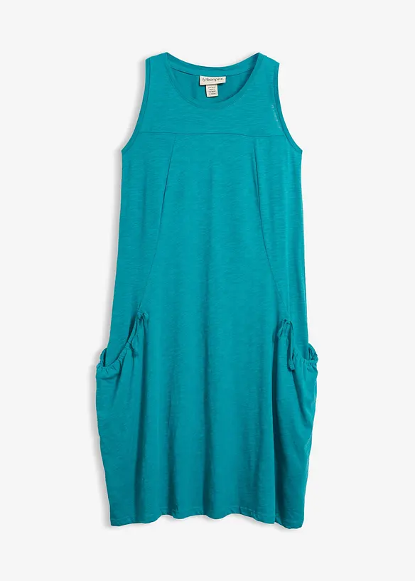 Baumwoll-Jerseykleid mit Taschen in petrol von vorne - bonprix