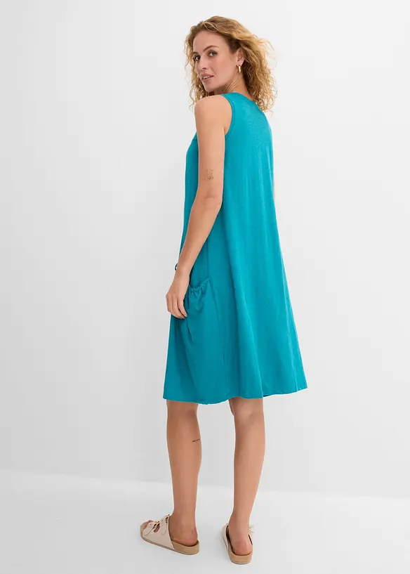 Baumwoll-Jerseykleid mit Taschen in petrol von hinten (Totalaufnahme) - bonprix