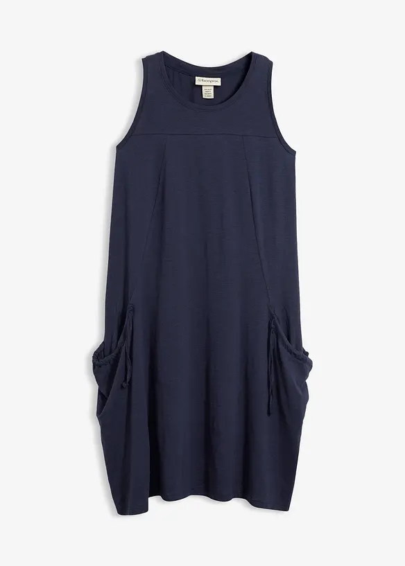 Baumwoll-Jerseykleid mit Taschen in blau von vorne - bonprix