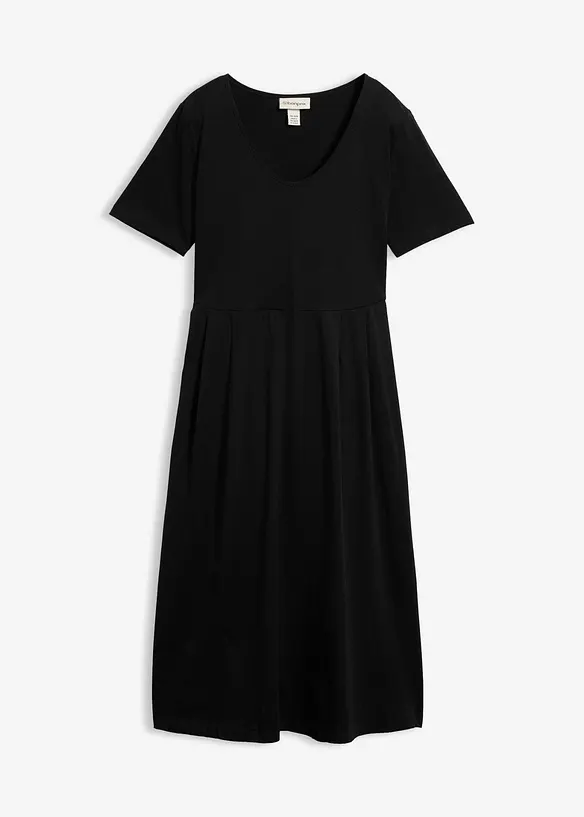 Baumwoll-Jerseykleid, Midilänge in schwarz von vorne - bonprix