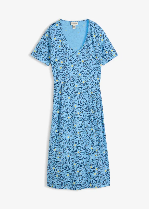 Baumwoll-Jerseykleid, Midilänge in blau von vorne - bonprix