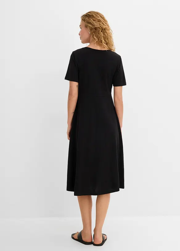 Baumwoll-Jerseykleid, Midilänge in schwarz von hinten (Totalaufnahme) - bonprix