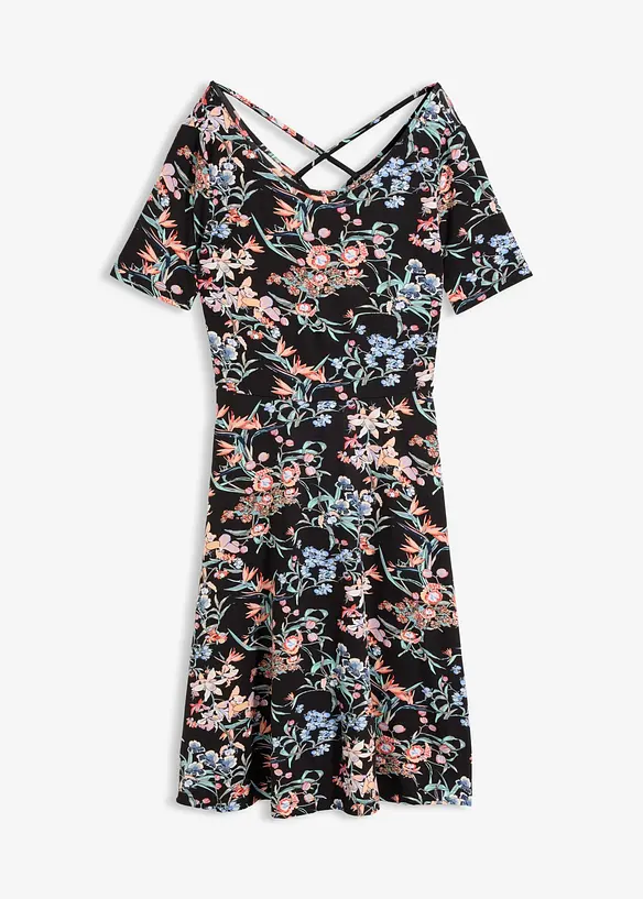Knieumspielendes Jerseykleid in A-Linie in schwarz von vorne - bonprix