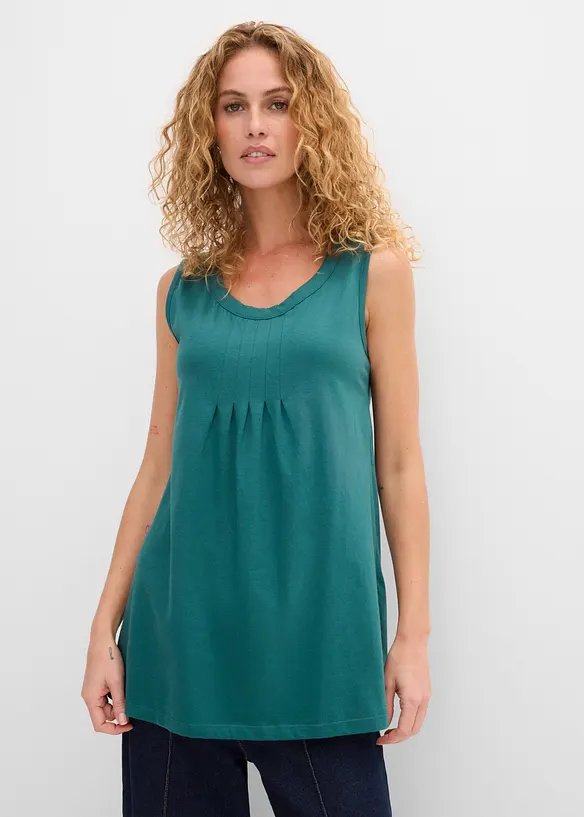 Jersey Long-Top aus reiner Baumwolle in petrol von vorne (im Anschnitt) - bonprix