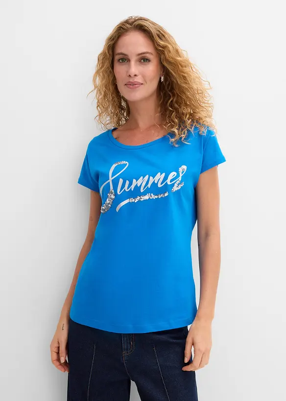 Shirt mit Pailletten in blau von vorne (im Anschnitt) - bonprix
