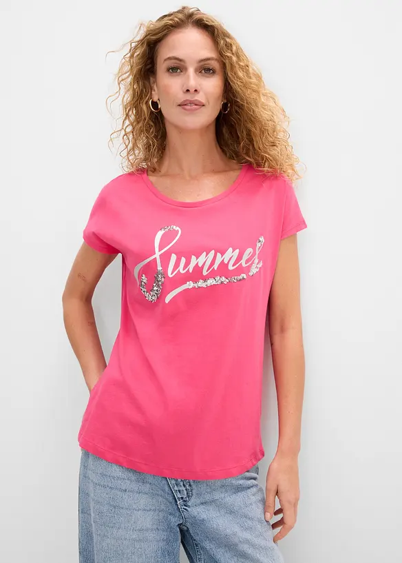 Shirt mit Pailletten in pink von vorne (im Anschnitt) - bonprix