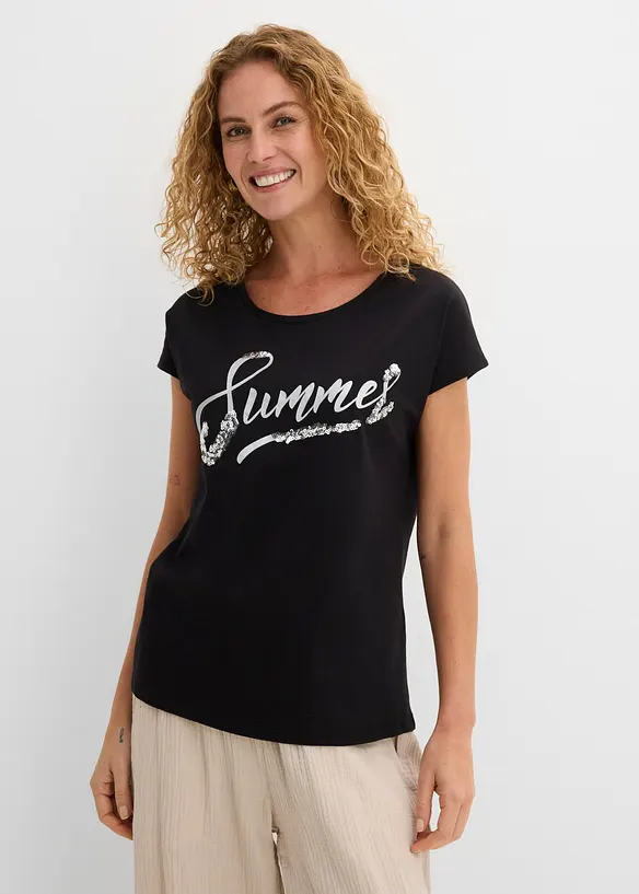 Shirt mit Pailletten in schwarz von vorne (im Anschnitt) - bonprix